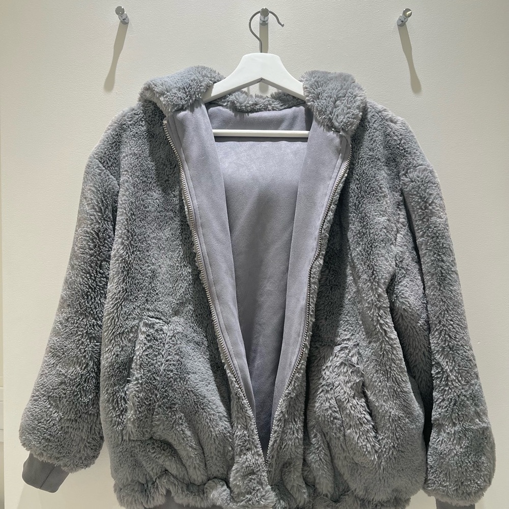 Zara Reversible Double Face Gray Teddy Jacket